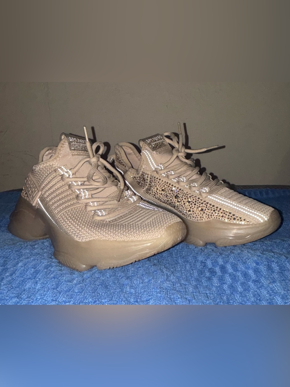Steve Madden Tan Rhinestone Knit Sneakers - Women